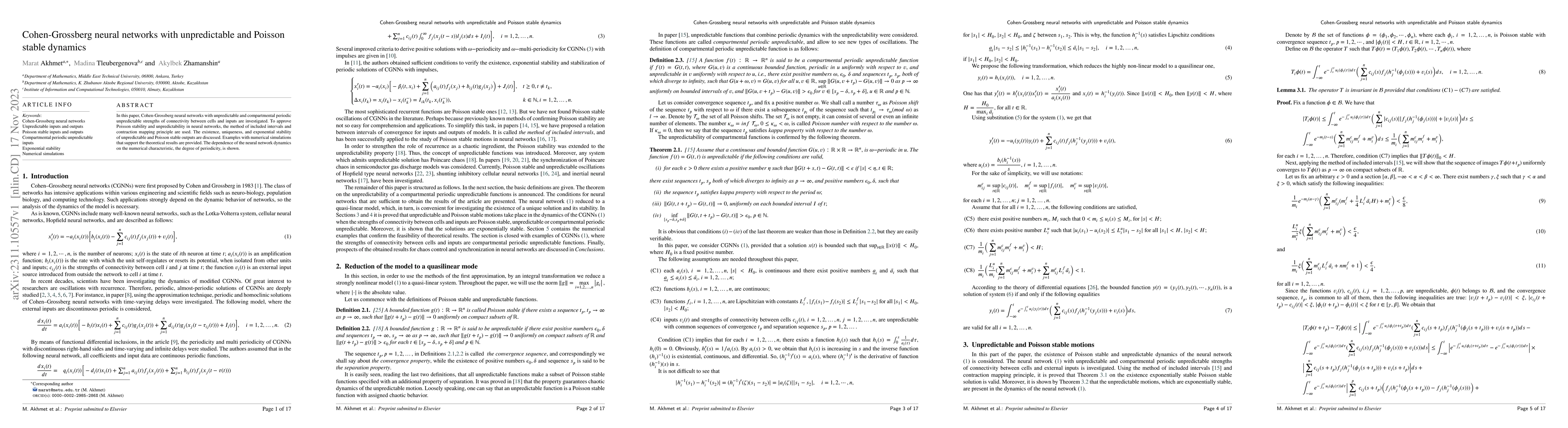 Thumbnail for Cohen-Grossberg neural networks with unpredictable and Poisson stable
  dynamics