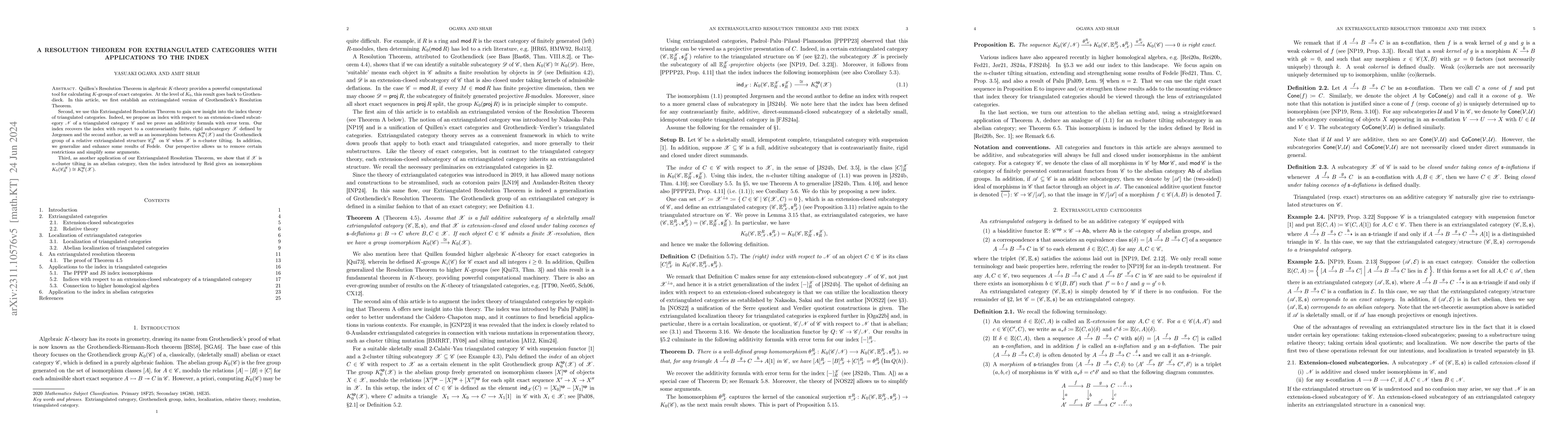 Thumbnail for A resolution theorem for extriangulated categories with applications to
  the index