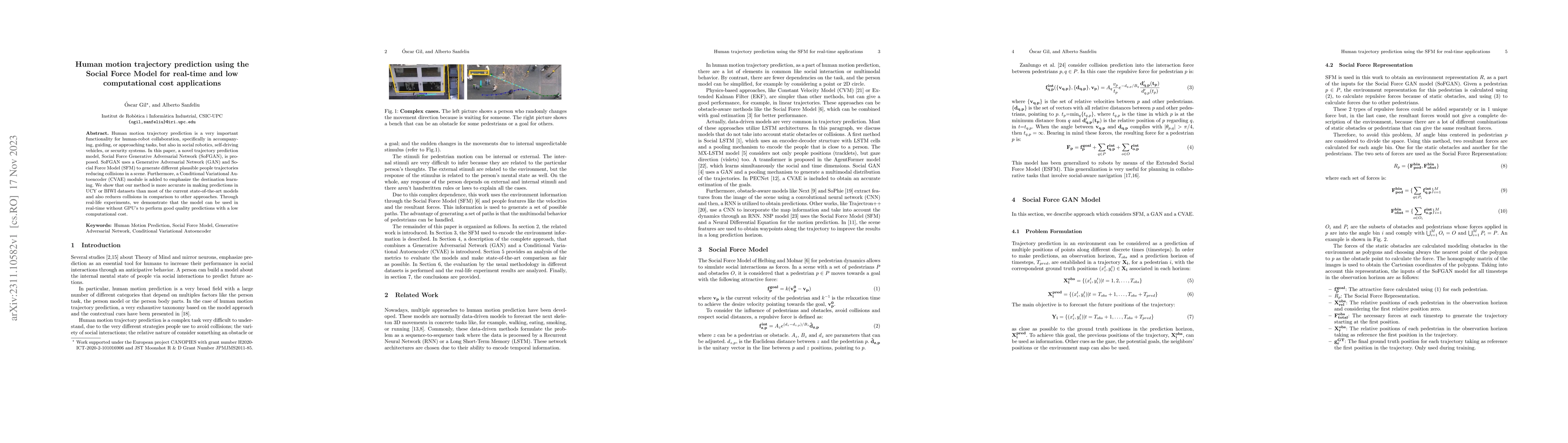 Thumbnail for Human motion trajectory prediction using the Social Force Model for
  real-time and low computational cost applications