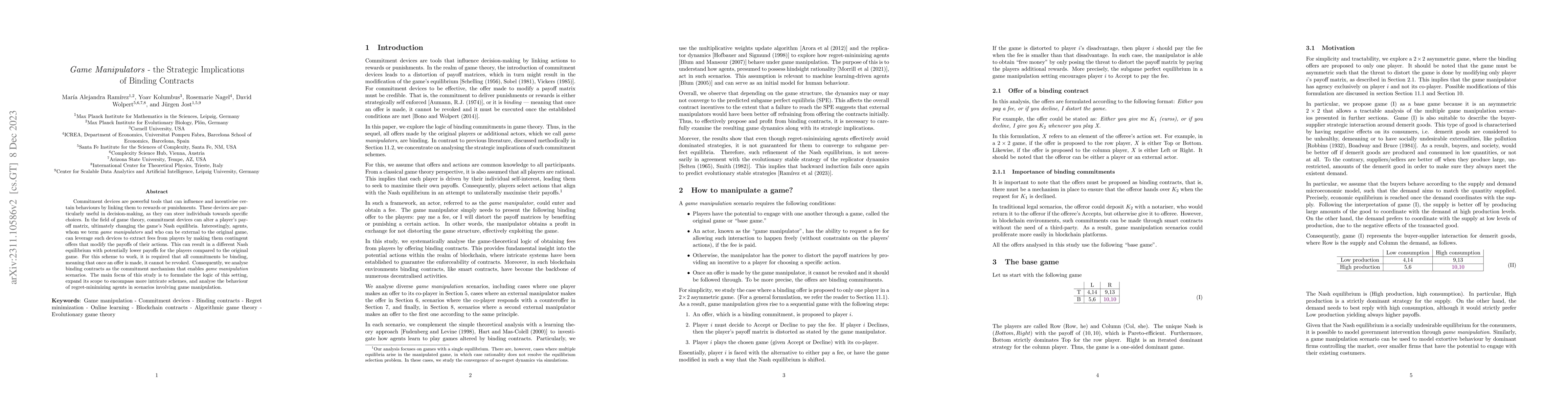 Thumbnail for Game Manipulators -- the Strategic Implications of Binding Contracts
