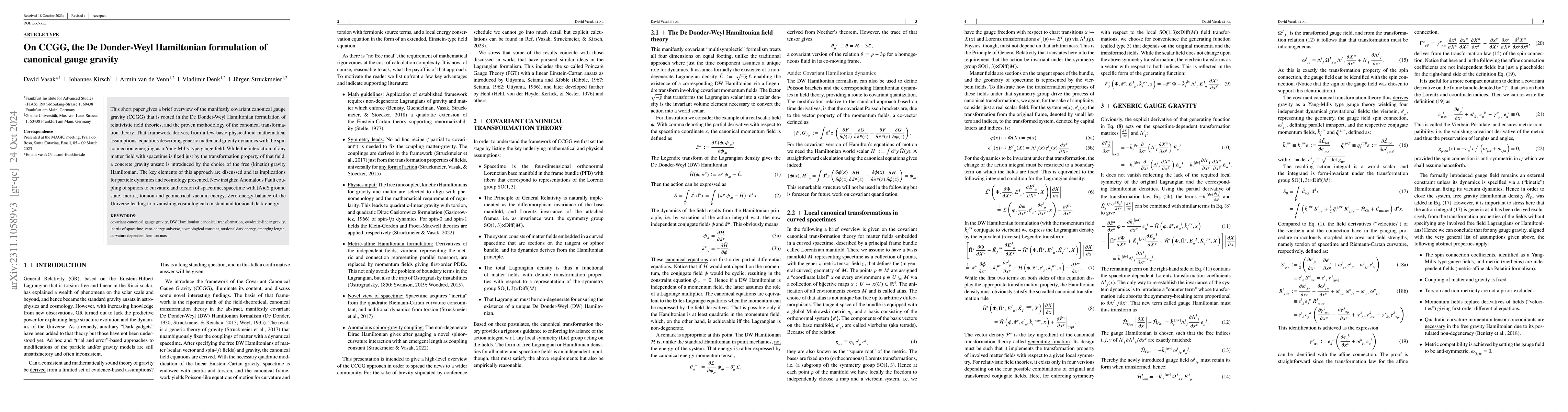 Thumbnail for On CCGG, the De Donder-Weyl Hamiltonian formulation of canonical gauge
  gravity