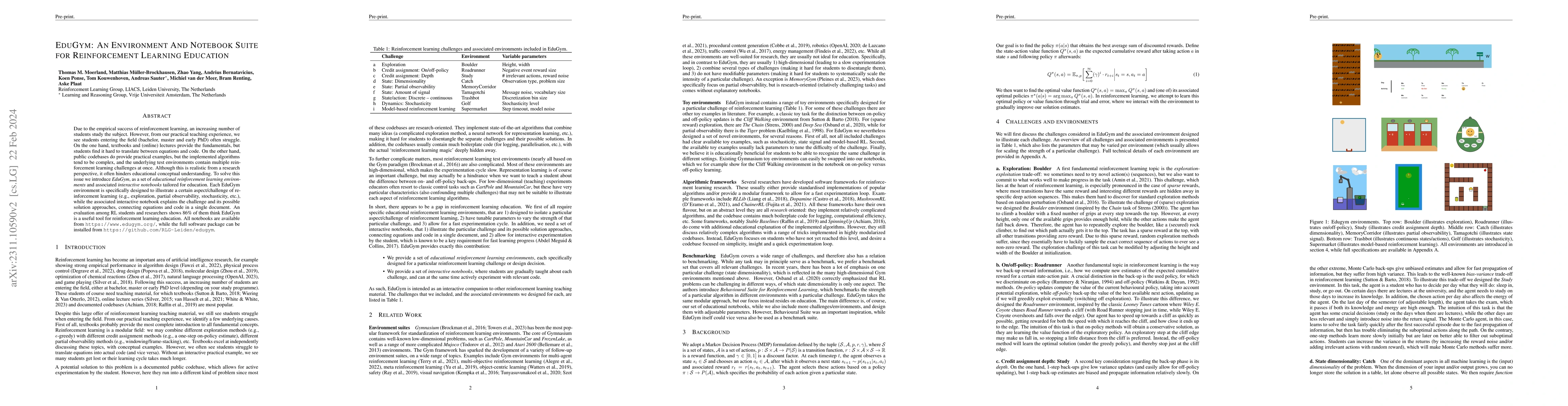 Thumbnail for EduGym: An Environment and Notebook Suite for Reinforcement Learning
  Education