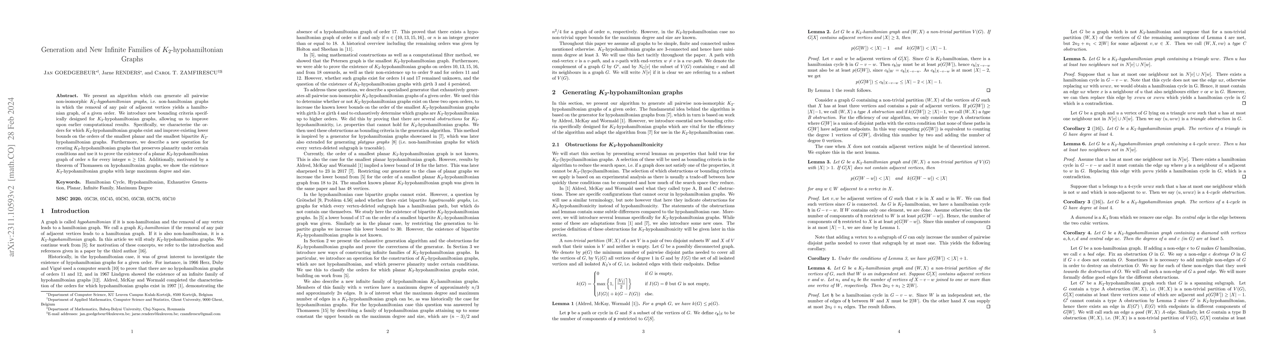 Thumbnail for Generation and New Infinite Families of $K_2$-hypohamiltonian Graphs