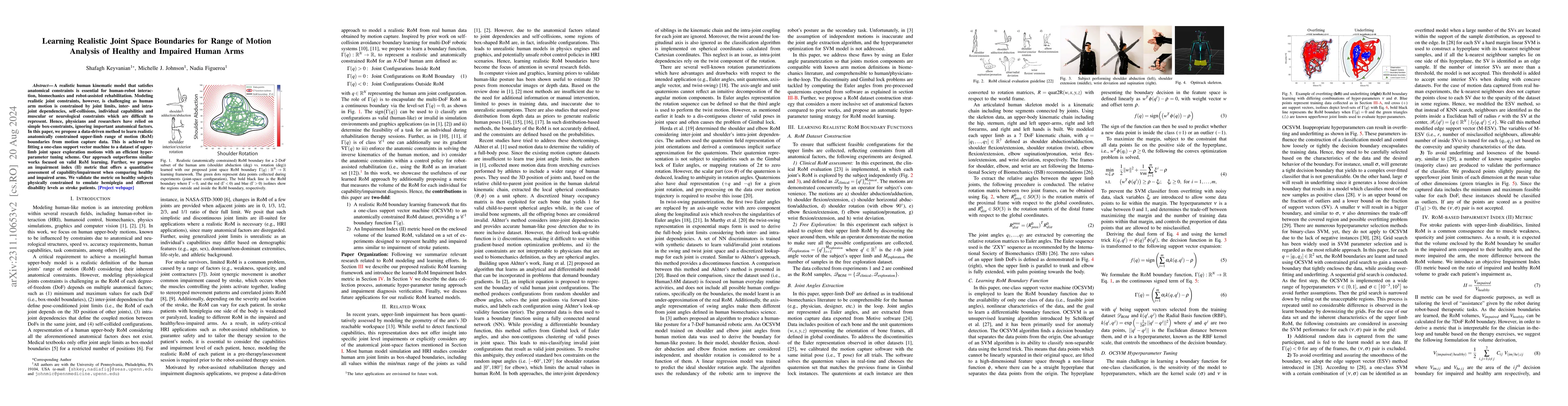 Thumbnail for Learning Realistic Joint Space Boundaries for Range of Motion Analysis
  of Healthy and Impaired Human Arms