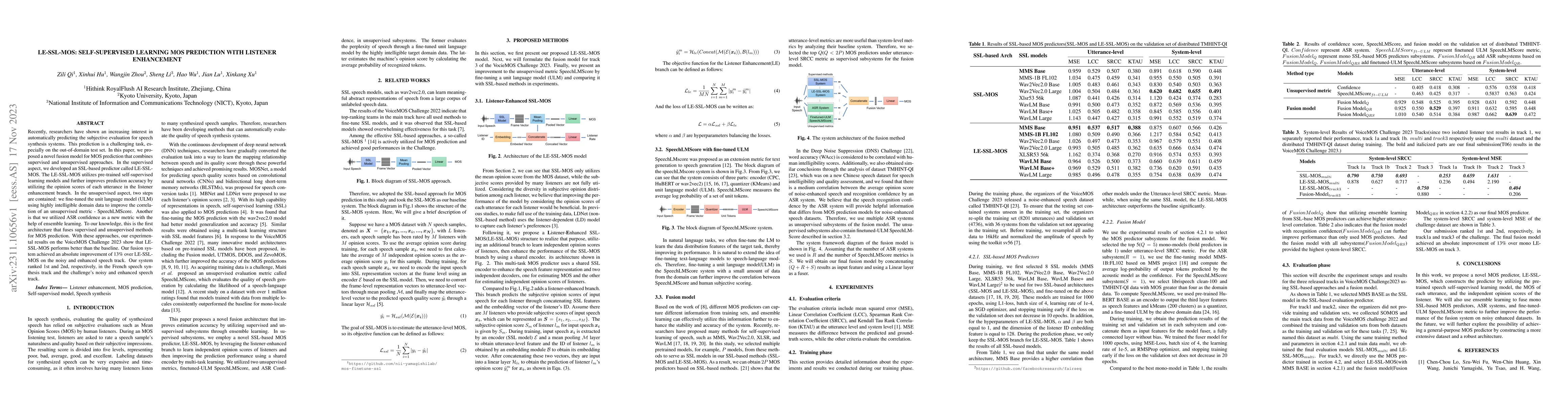 Thumbnail for LE-SSL-MOS: Self-Supervised Learning MOS Prediction with Listener
  Enhancement