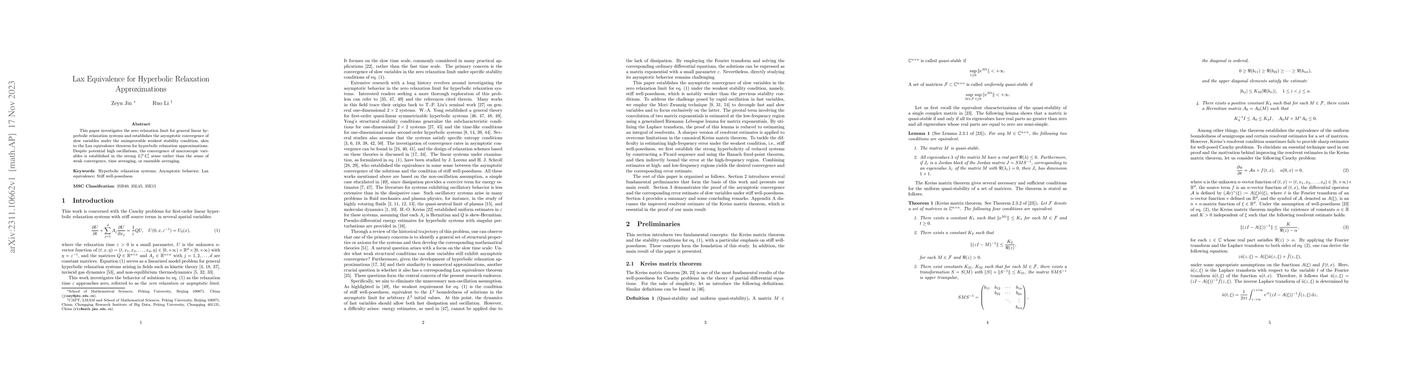 Thumbnail for Lax Equivalence for Hyperbolic Relaxation Approximations