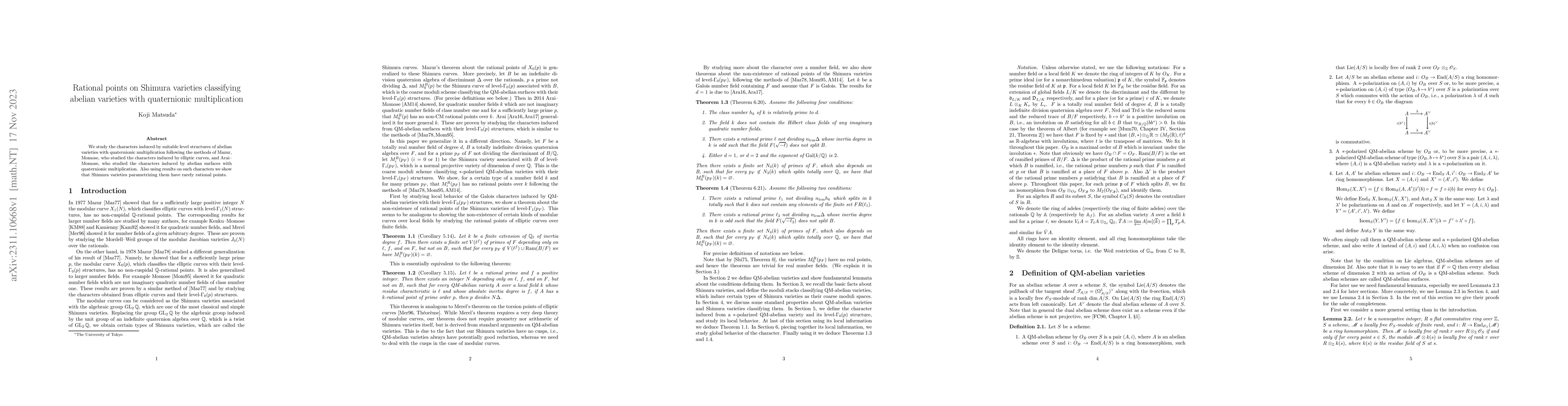 Thumbnail for Rational points on Shimura varieties classifying abelian varieties with
  quaternionic multiplication