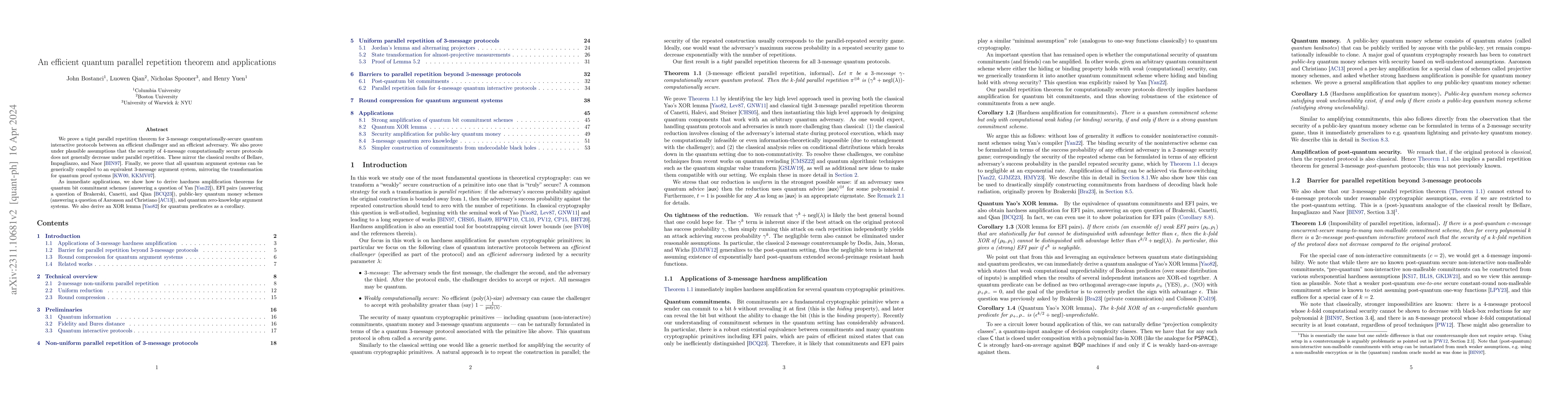 Thumbnail for An efficient quantum parallel repetition theorem and applications
