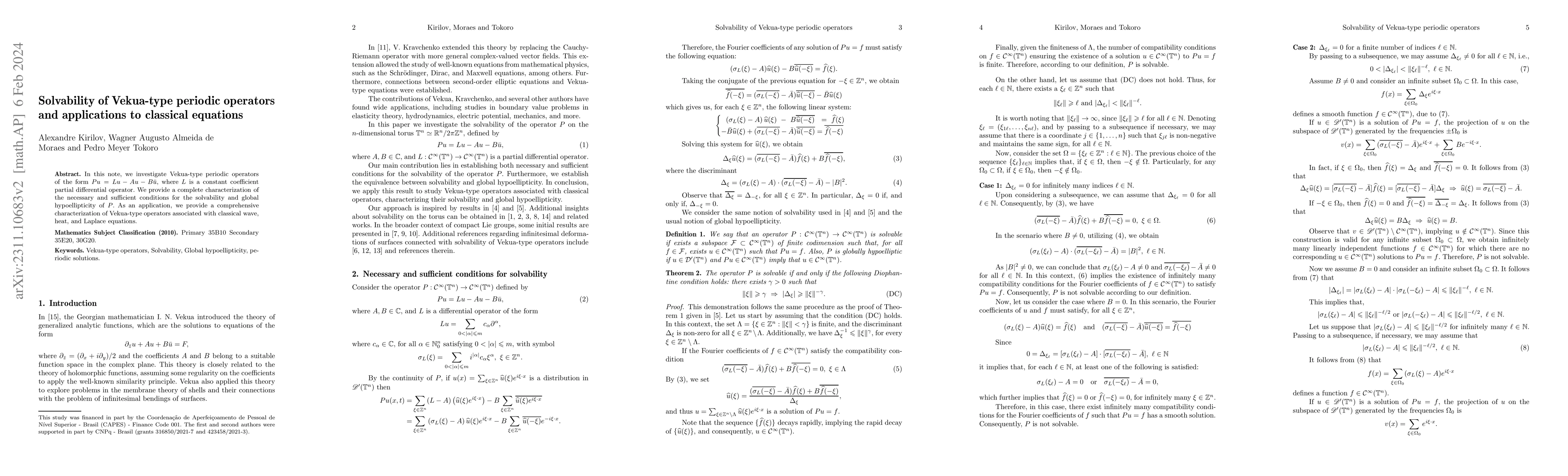 Thumbnail for Solvability of Vekua-type periodic operators and applications to
  classical equations