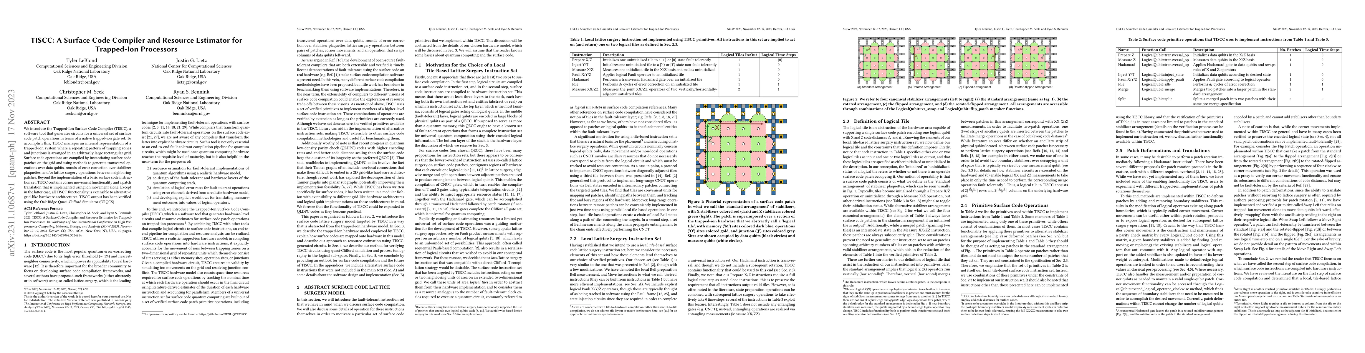 Thumbnail for TISCC: A Surface Code Compiler and Resource Estimator for Trapped-Ion
  Processors