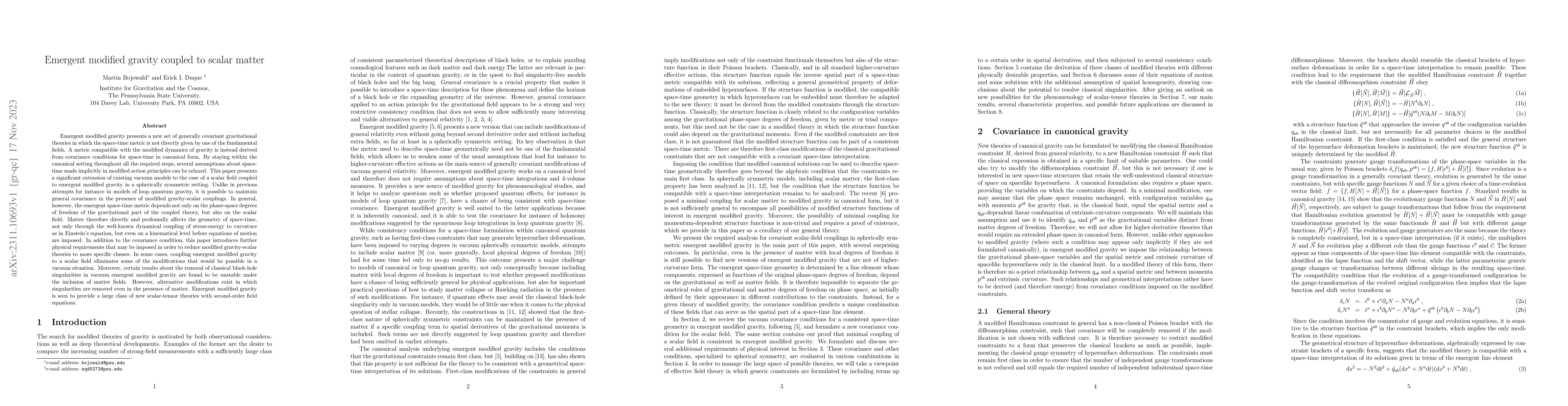 Thumbnail for Emergent modified gravity coupled to scalar matter