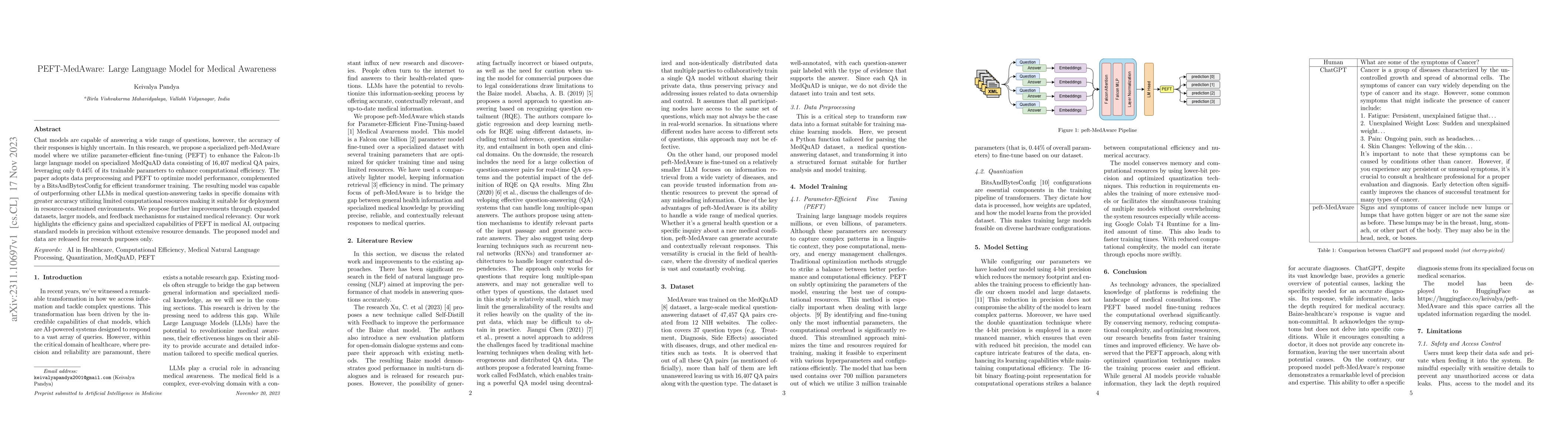 Thumbnail for PEFT-MedAware: Large Language Model for Medical Awareness