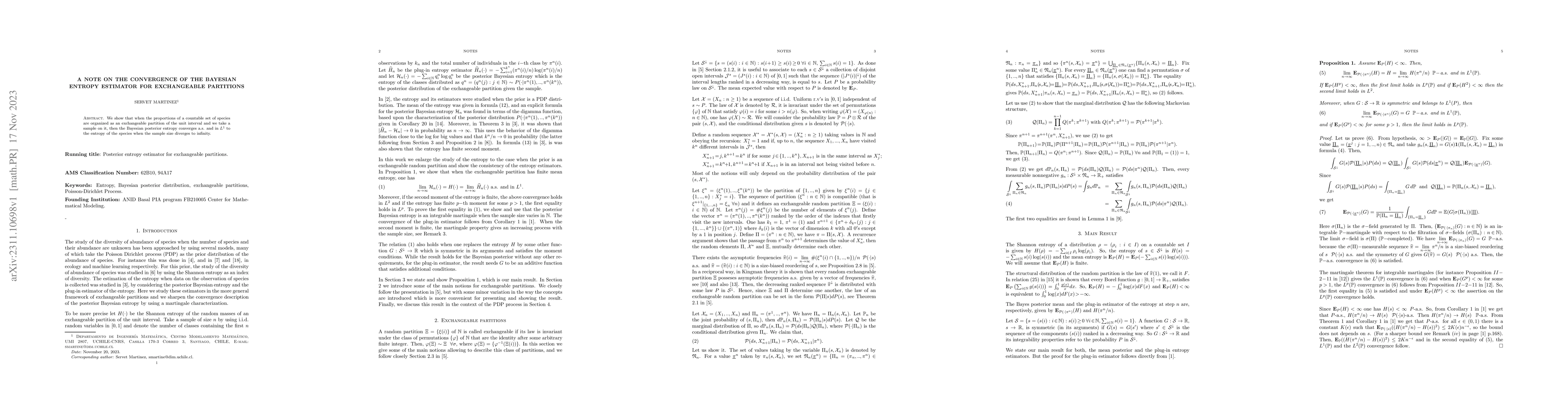Thumbnail for A note on the convergence of the Bayesian entropy estimator for
  exchangeable partitions