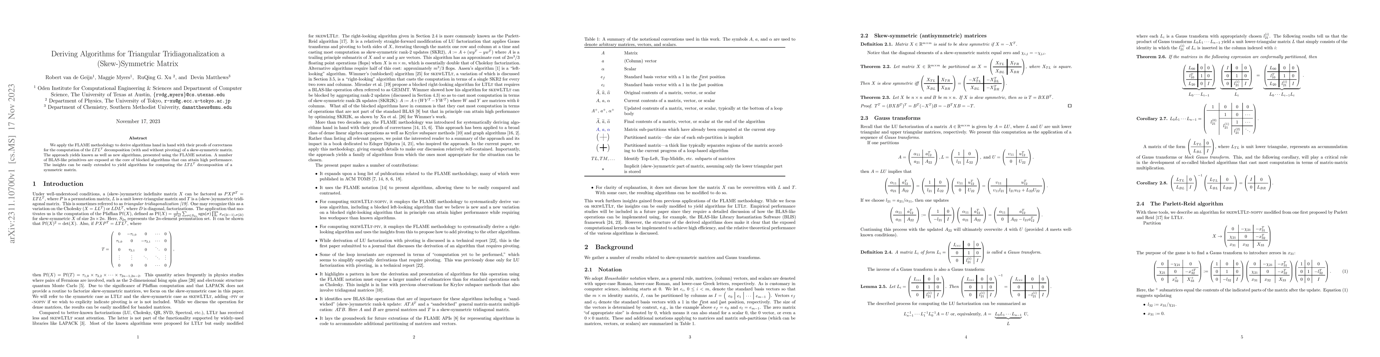 Thumbnail for Deriving Algorithms for Triangular Tridiagonalization a (Skew-)Symmetric
  Matrix