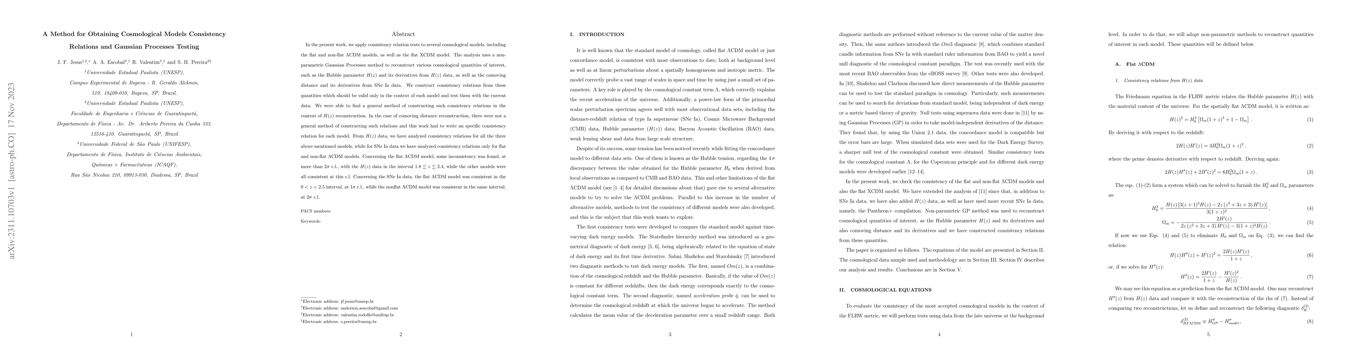 Thumbnail for A Method for Obtaining Cosmological Models Consistency Relations and
  Gaussian Processes Testing