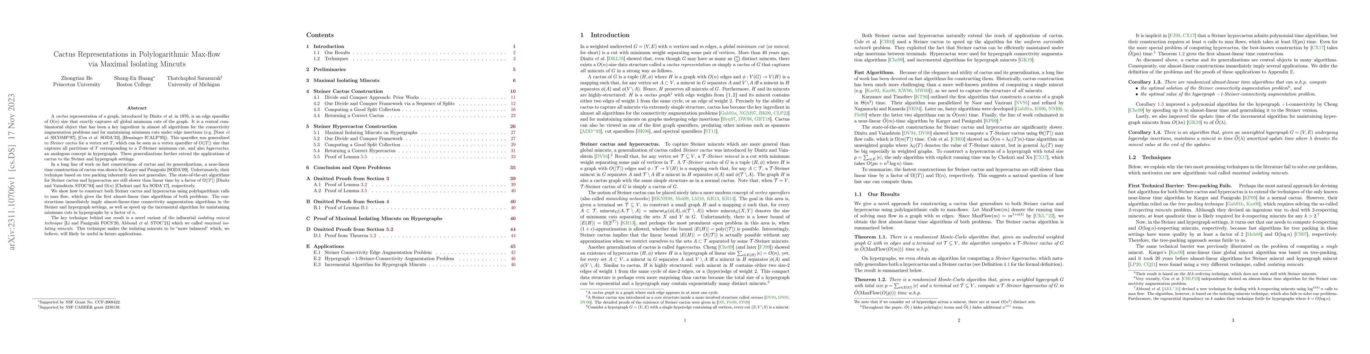 Thumbnail for Cactus Representations in Polylogarithmic Max-flow via Maximal Isolating
  Mincuts