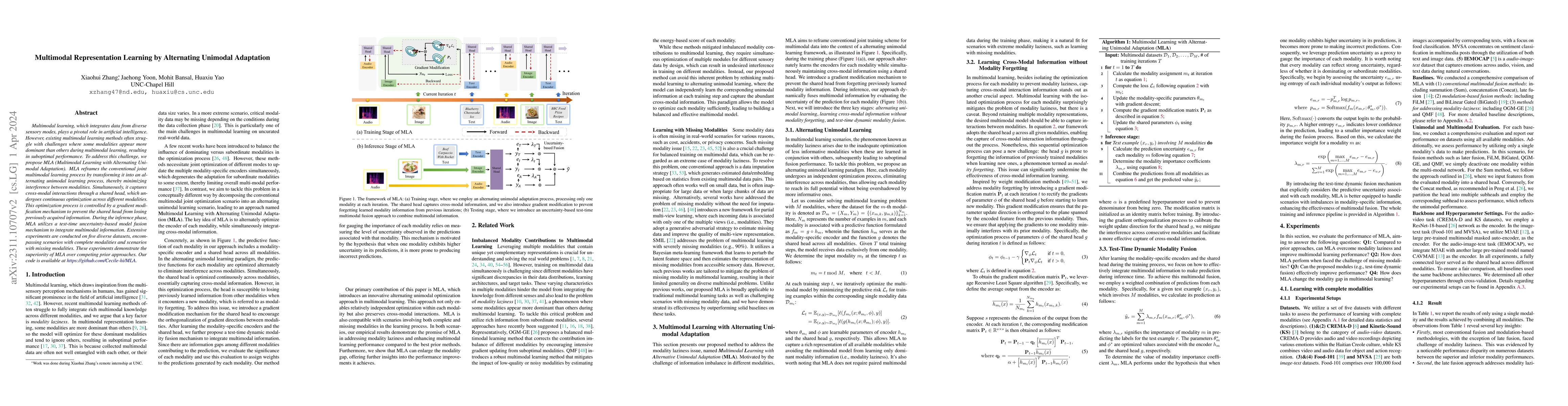 Thumbnail for Multimodal Representation Learning by Alternating Unimodal Adaptation