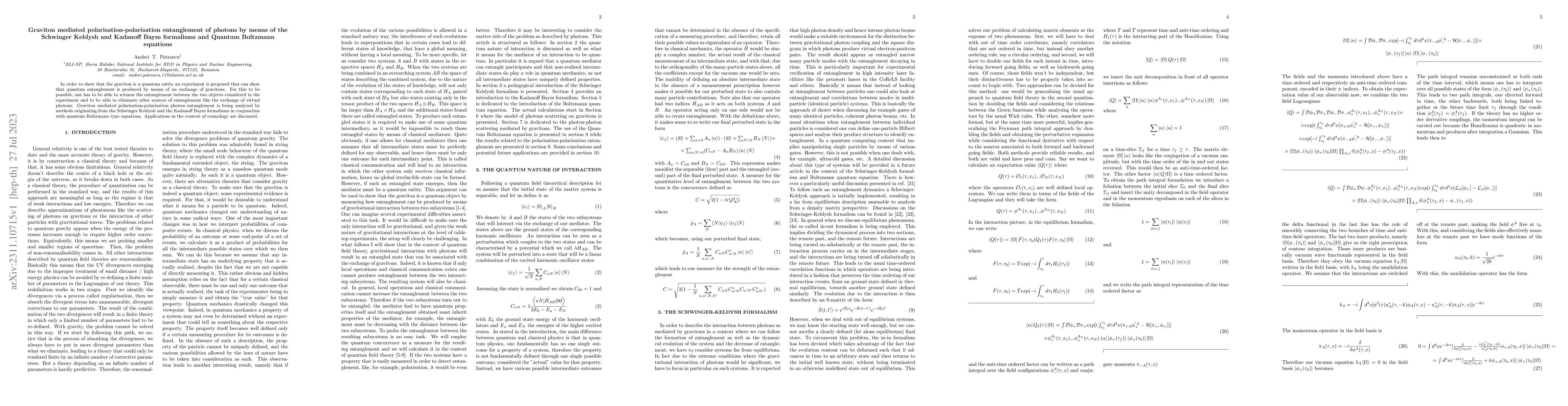 Thumbnail for Graviton mediated polarisation-polarisation entanglement of photons by
  means of the Schwinger Keldysh and Kadanoff Baym formalisms and Quantum
  Boltzmann equations