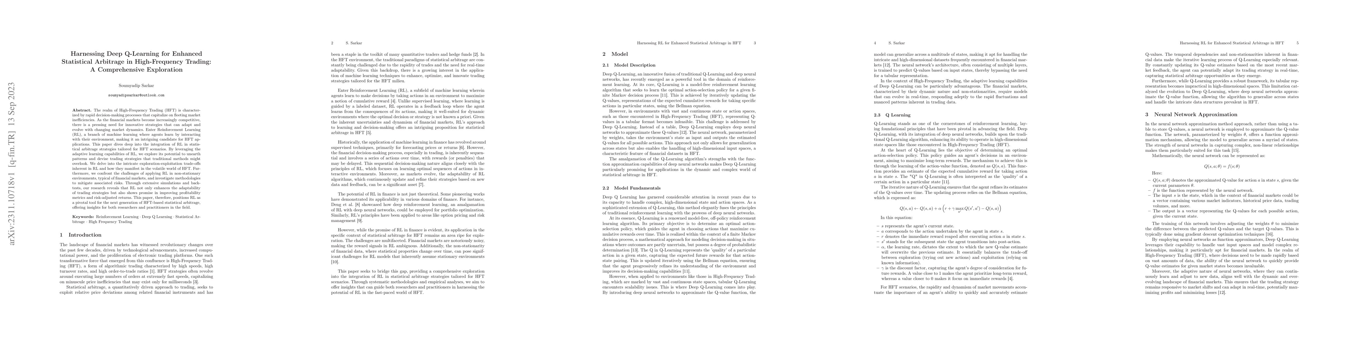 Thumbnail for Harnessing Deep Q-Learning for Enhanced Statistical Arbitrage in
  High-Frequency Trading: A Comprehensive Exploration