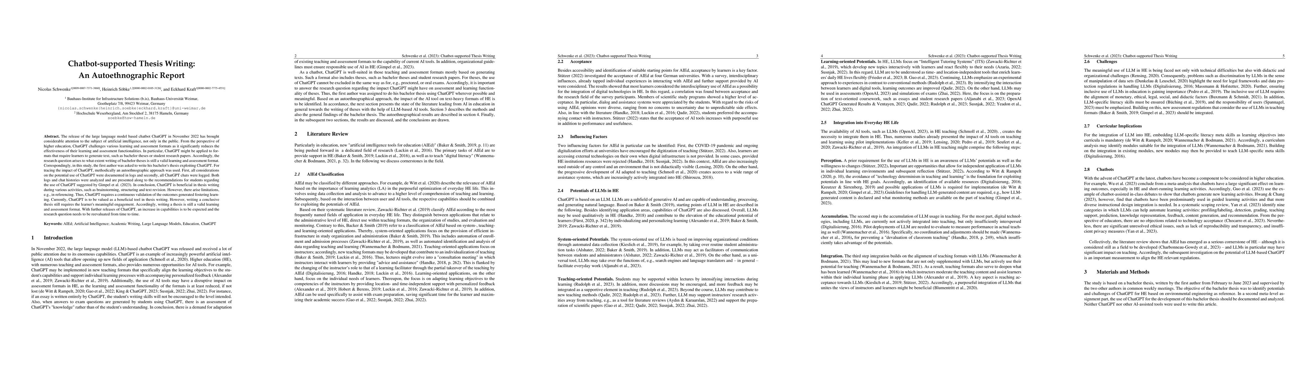 Thumbnail for Chatbot-supported Thesis Writing: An Autoethnographic Report