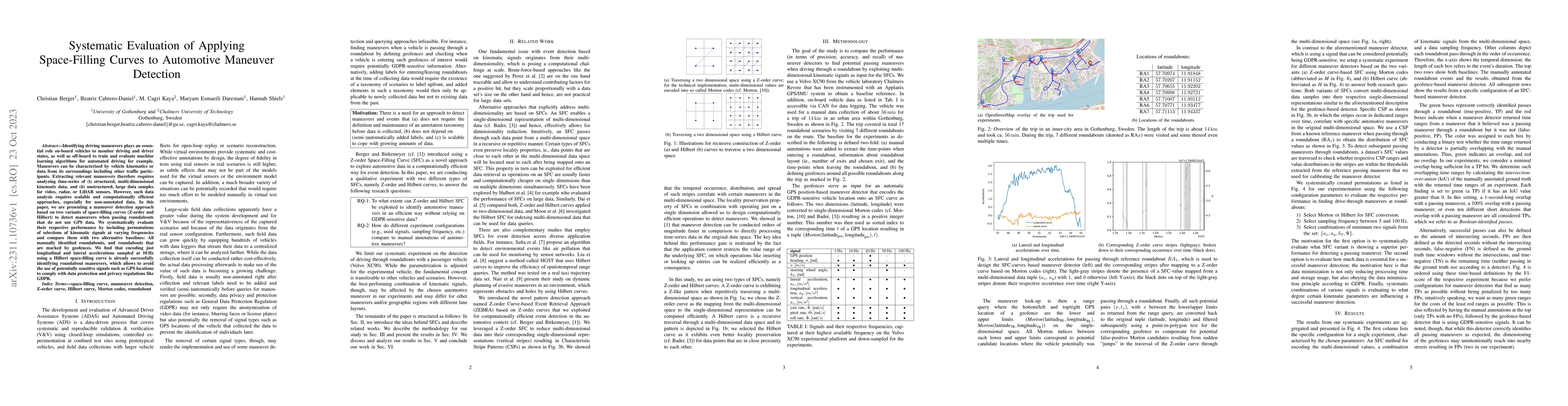 Thumbnail for Systematic Evaluation of Applying Space-Filling Curves to Automotive
  Maneuver Detection