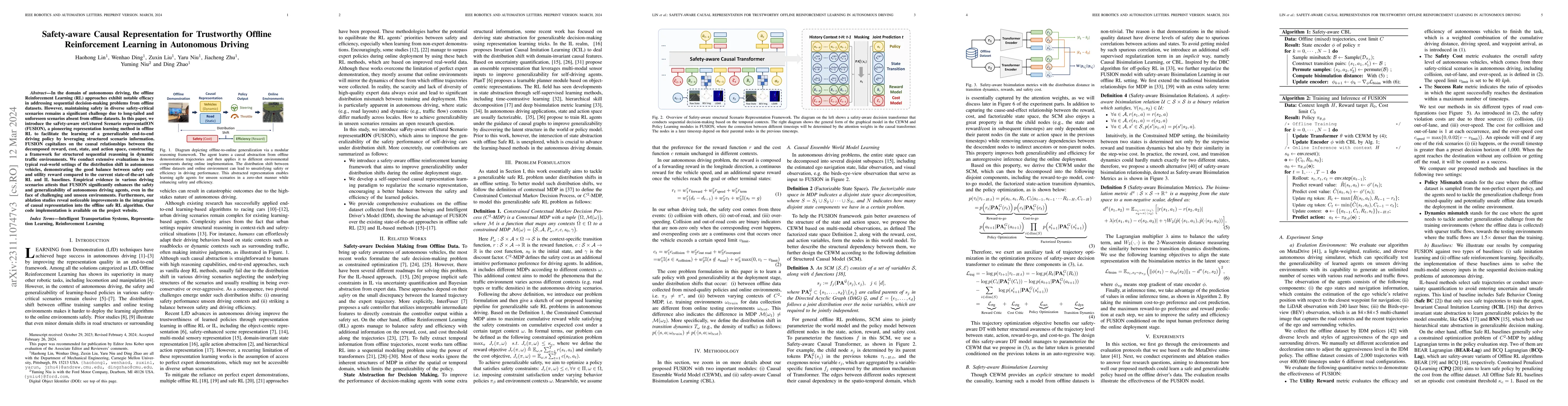 Thumbnail for Safety-aware Causal Representation for Trustworthy Offline Reinforcement
  Learning in Autonomous Driving