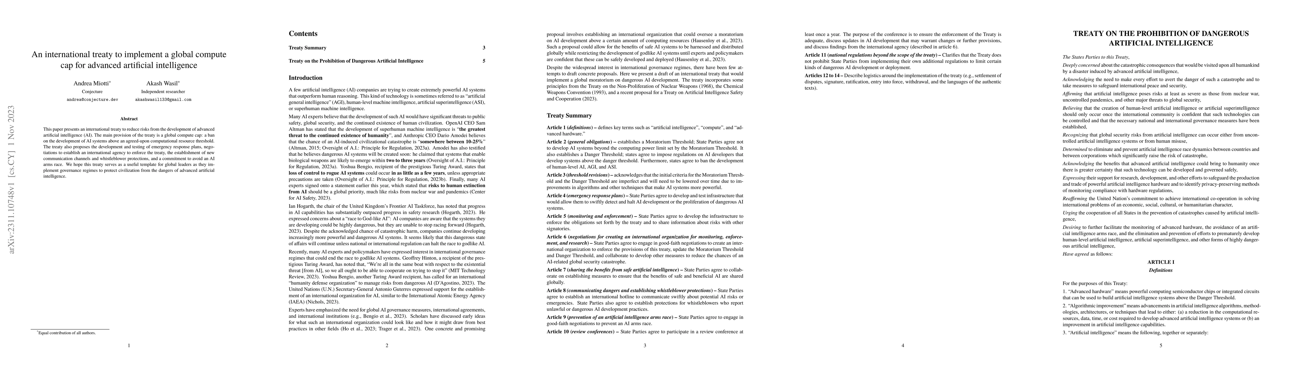 Thumbnail for An international treaty to implement a global compute cap for advanced
  artificial intelligence