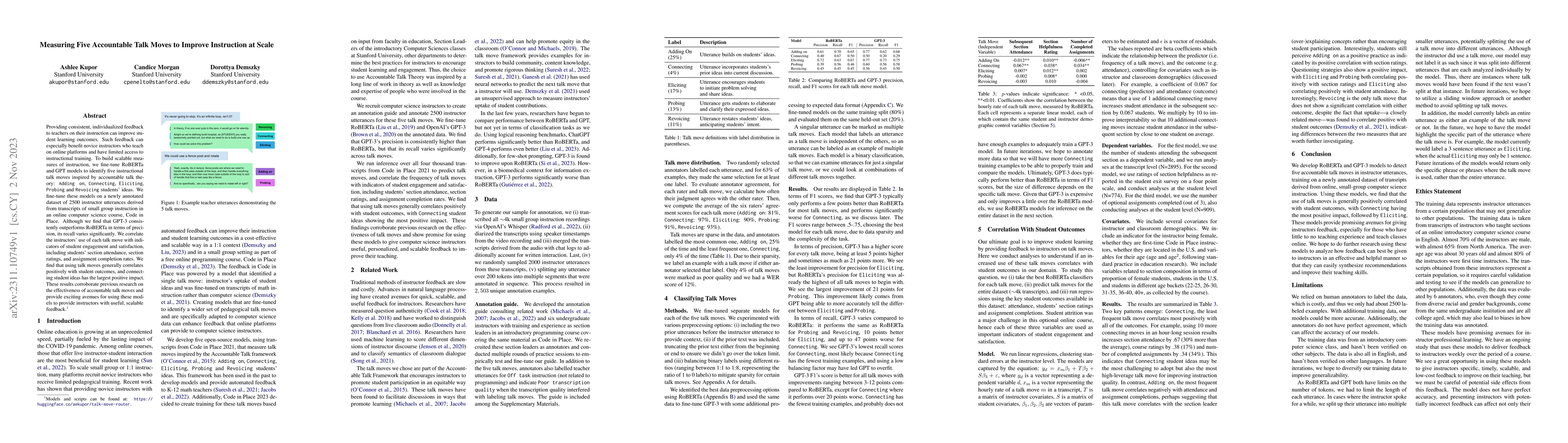 Thumbnail for Measuring Five Accountable Talk Moves to Improve Instruction at Scale