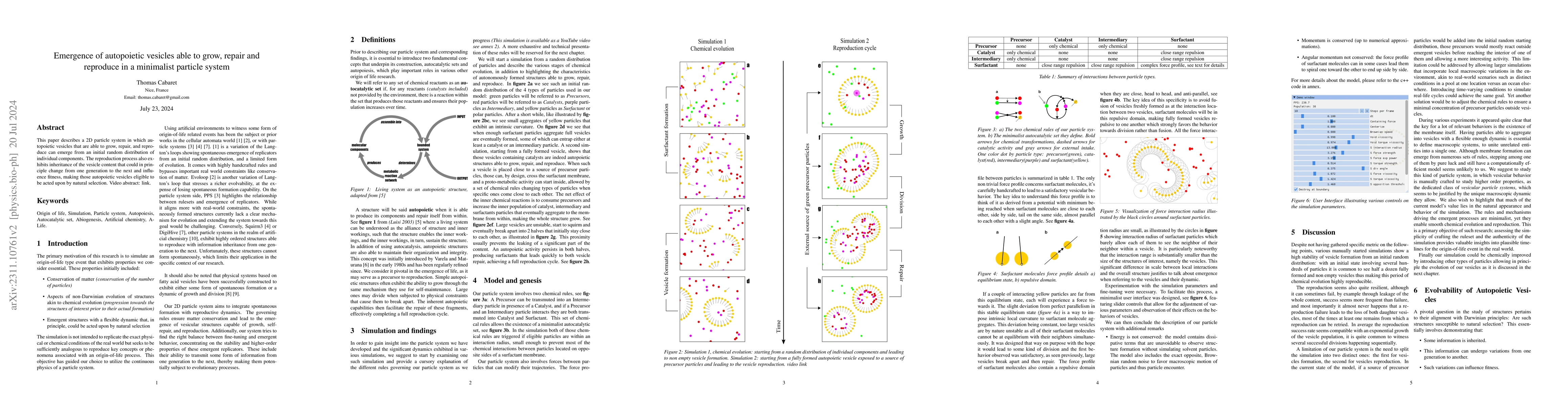 Thumbnail for Emergence of autopoietic vesicles able to grow, repair and reproduce in
  a minimalist particle system