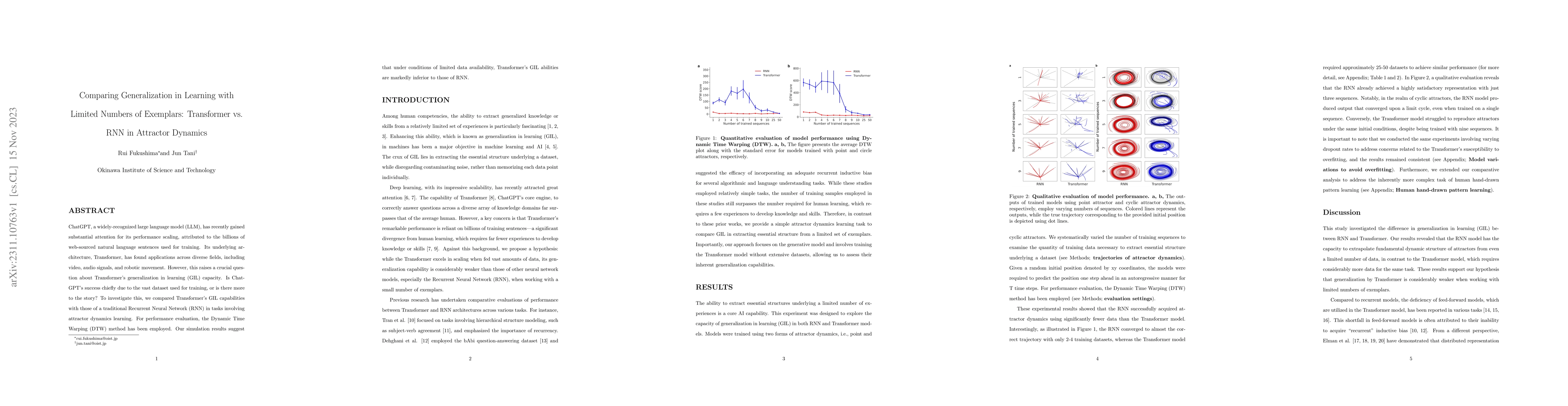 Thumbnail for Comparing Generalization in Learning with Limited Numbers of Exemplars:
  Transformer vs. RNN in Attractor Dynamics