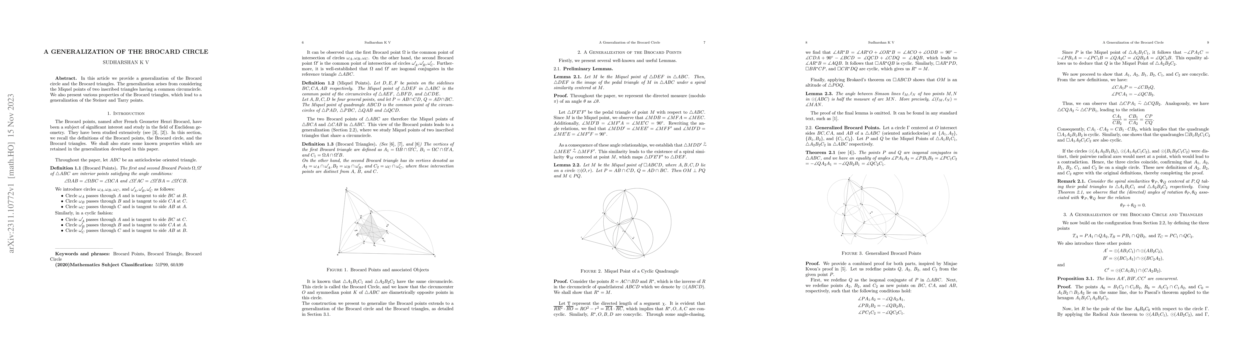 Thumbnail for A Generalization of the Brocard Circle
