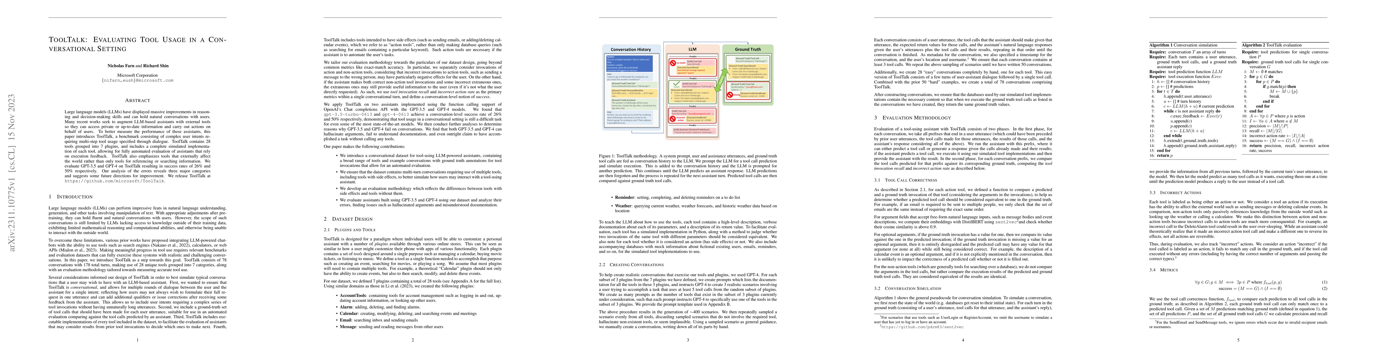 Thumbnail for ToolTalk: Evaluating Tool-Usage in a Conversational Setting