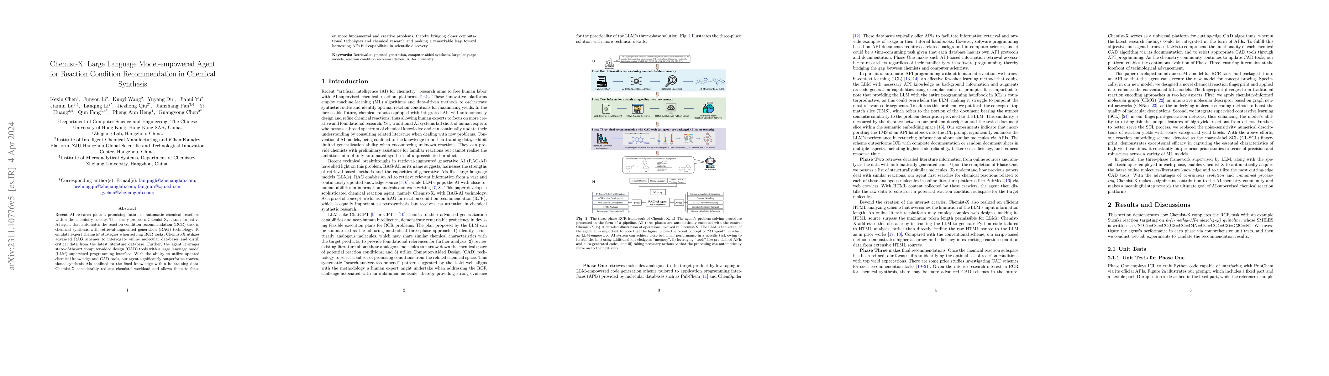 Thumbnail for Chemist-X: Large Language Model-empowered Agent for Reaction Condition
  Recommendation in Chemical Synthesis
