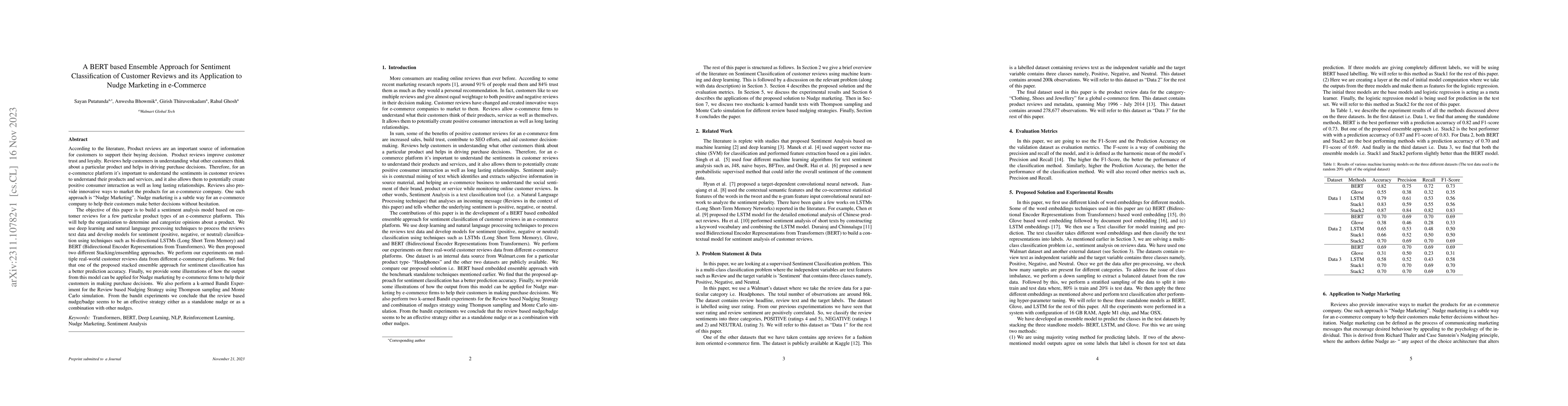 Thumbnail for A BERT based Ensemble Approach for Sentiment Classification of Customer
  Reviews and its Application to Nudge Marketing in e-Commerce
