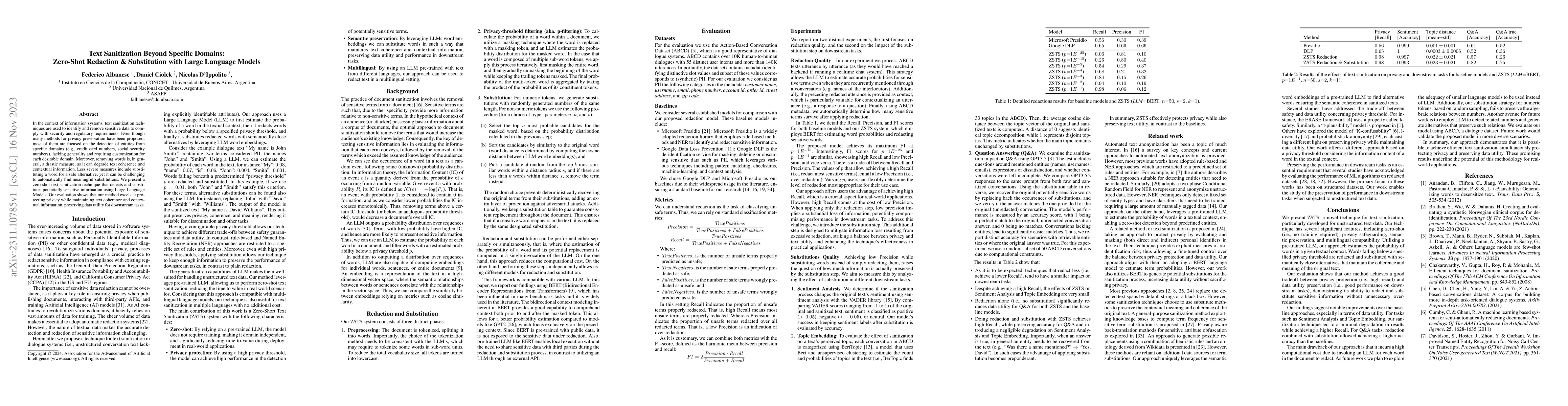 Thumbnail for Text Sanitization Beyond Specific Domains: Zero-Shot Redaction &
  Substitution with Large Language Models