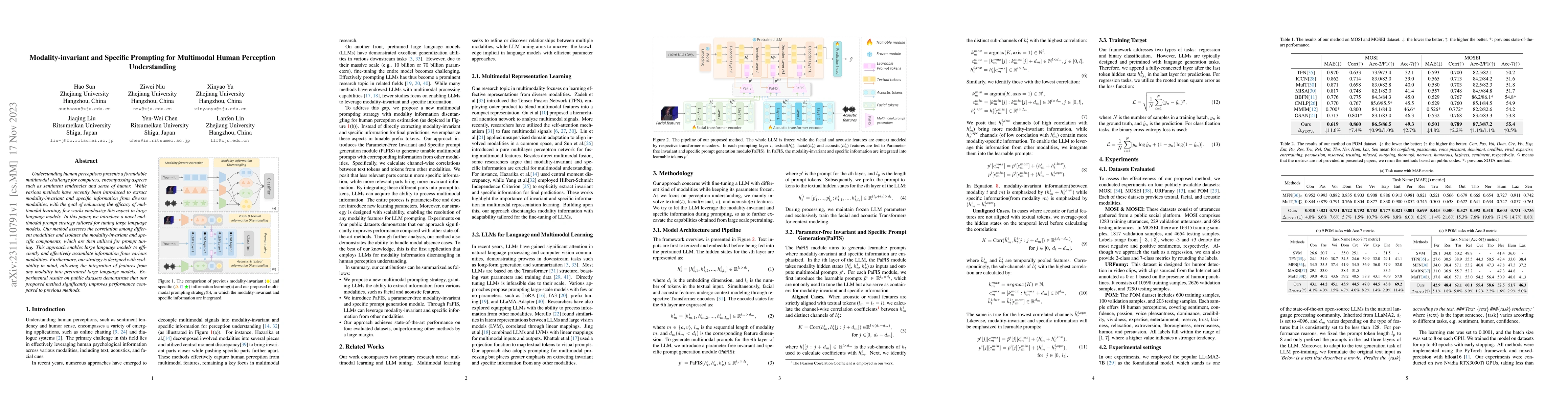 Thumbnail for Modality-invariant and Specific Prompting for Multimodal Human
  Perception Understanding