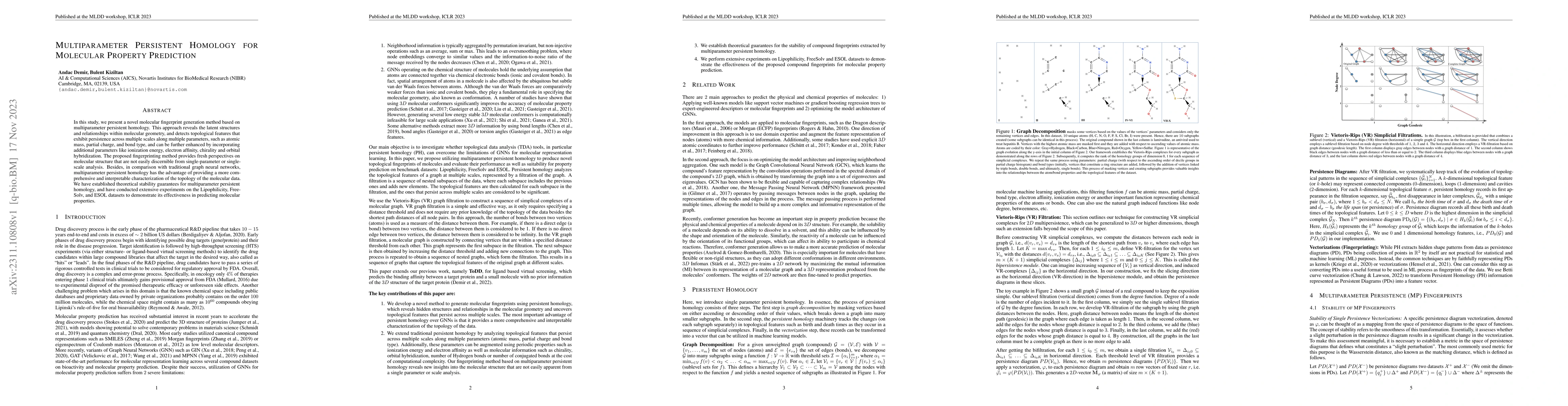 Thumbnail for Multiparameter Persistent Homology for Molecular Property Prediction