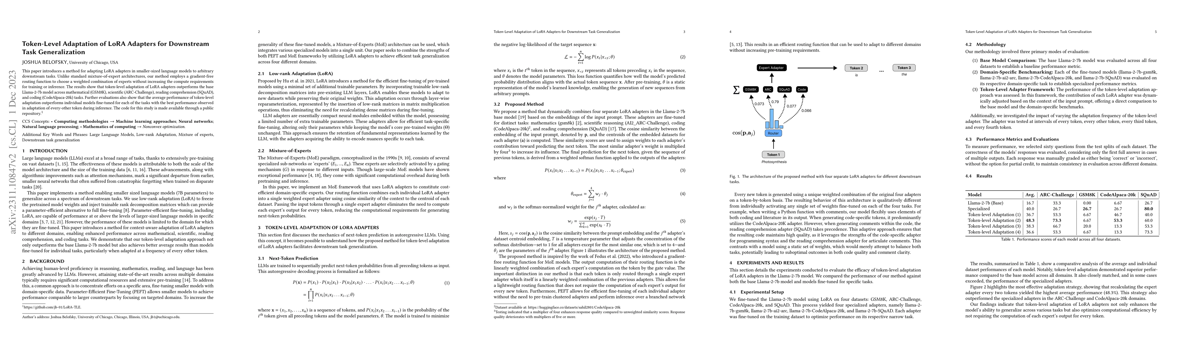 Thumbnail for Token-Level Adaptation of LoRA Adapters for Downstream Task
  Generalization