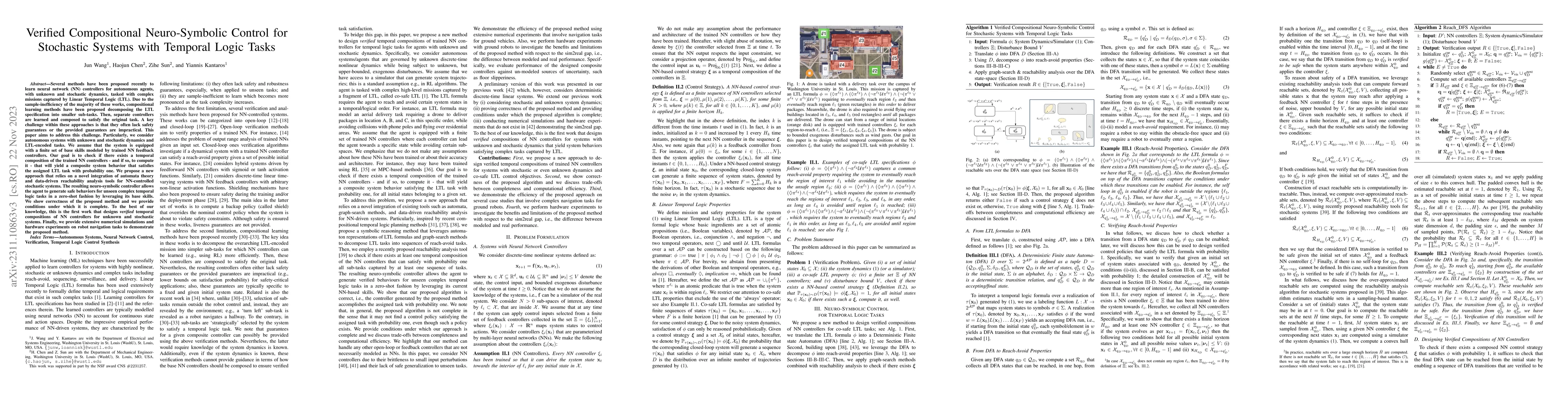 Thumbnail for Verified Compositional Neuro-Symbolic Control for Stochastic Systems
  with Temporal Logic Tasks