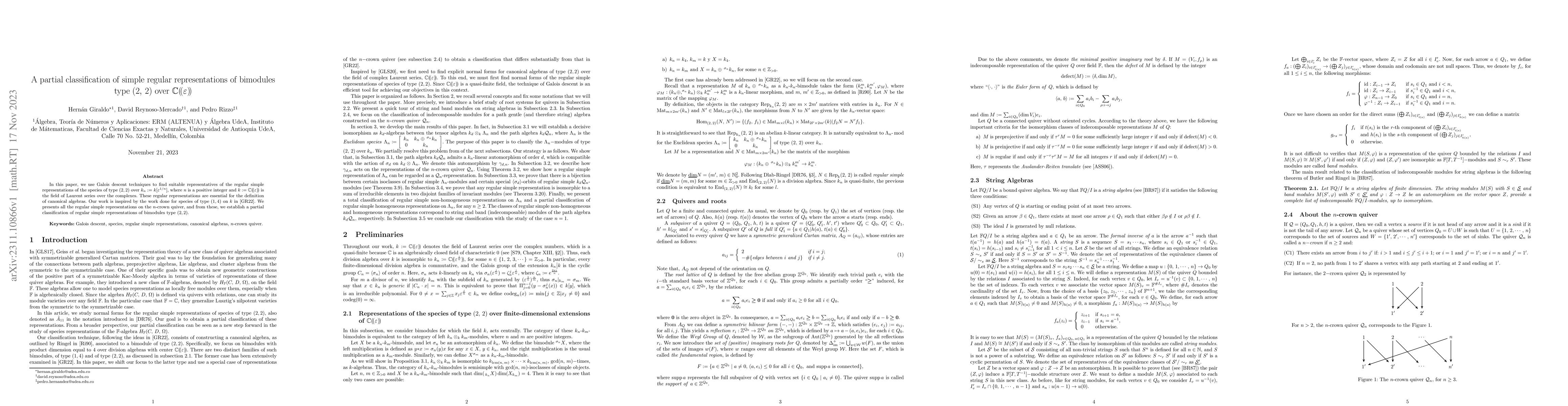 Thumbnail for A partial classification of simple regular representations of bimodules
  type $(2,\,2)$ over $\mathbb{C}(\!(\varepsilon)\!)$