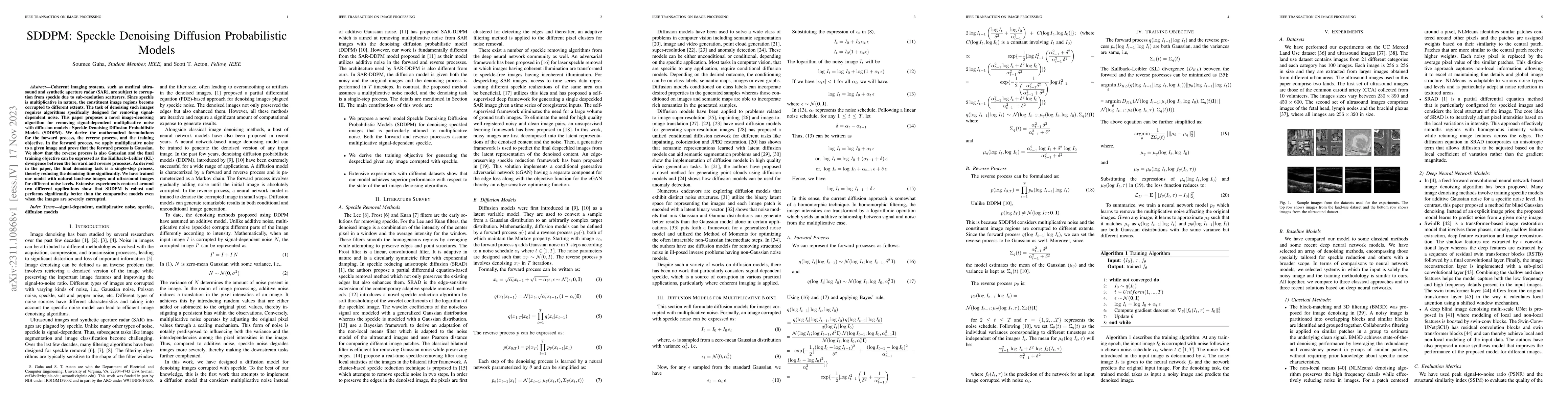 Thumbnail for SDDPM: Speckle Denoising Diffusion Probabilistic Models