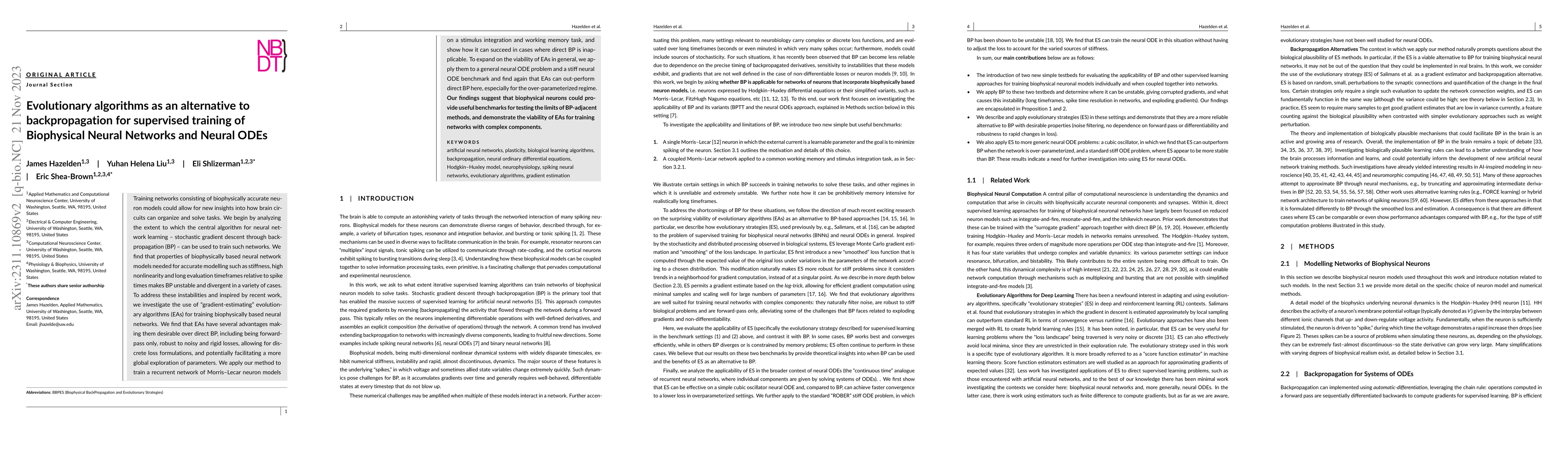 Thumbnail for Evolutionary algorithms as an alternative to backpropagation for
  supervised training of Biophysical Neural Networks and Neural ODEs