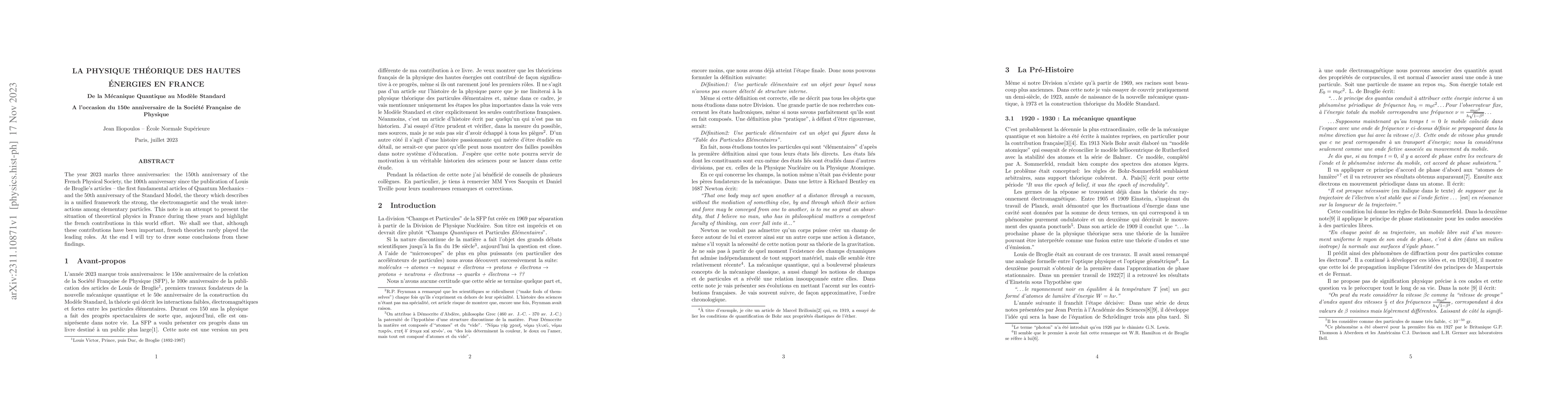 Thumbnail for La Physique Th\'eorique des Hautes Energies en France