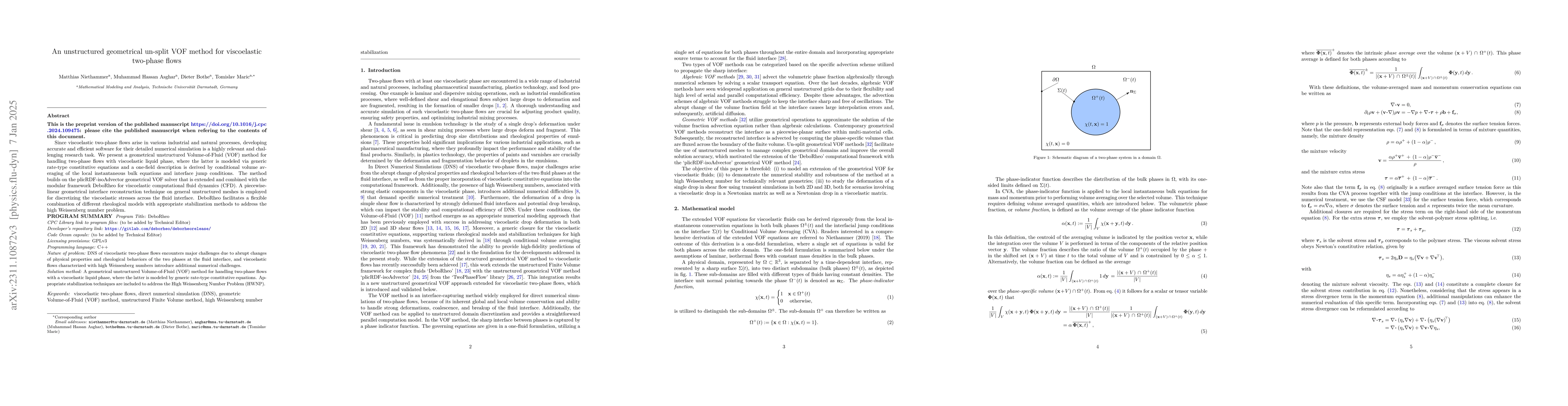 Thumbnail for An unstructured geometrical un-split VOF method for viscoelastic
  two-phase flows
