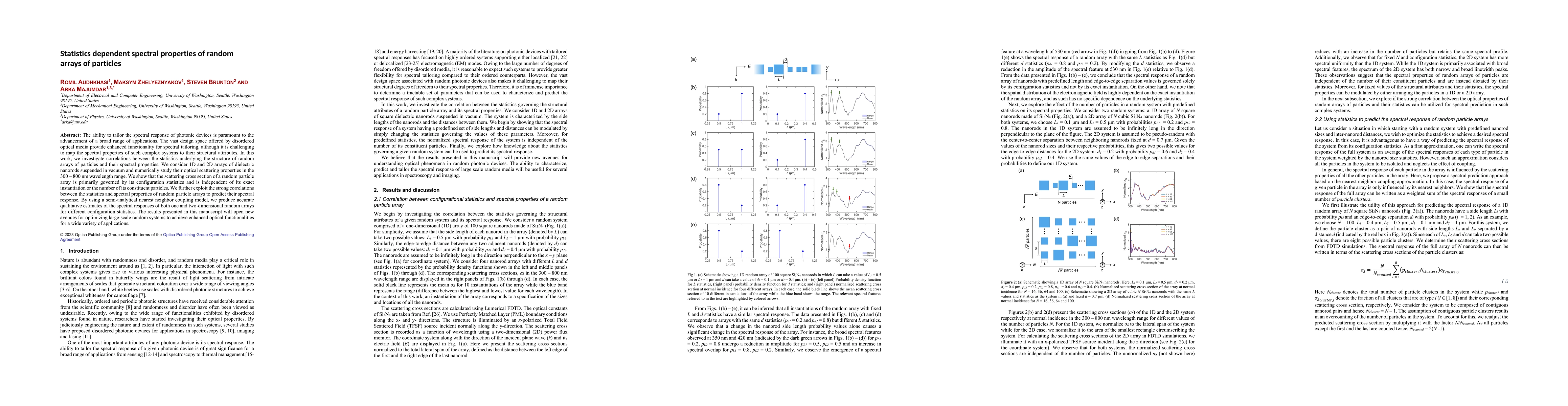 Thumbnail for Statistics dependent spectral properties of random arrays of particles