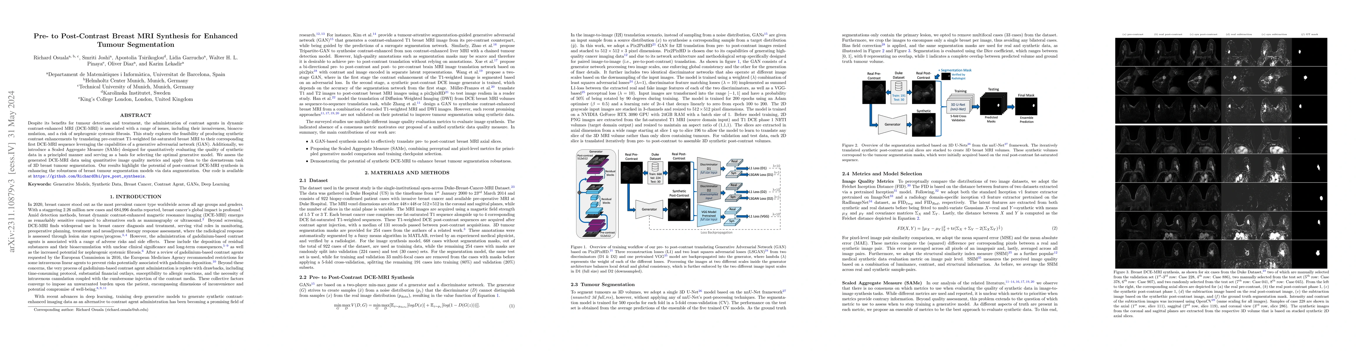 Thumbnail for Pre- to Post-Contrast Breast MRI Synthesis for Enhanced Tumour
  Segmentation