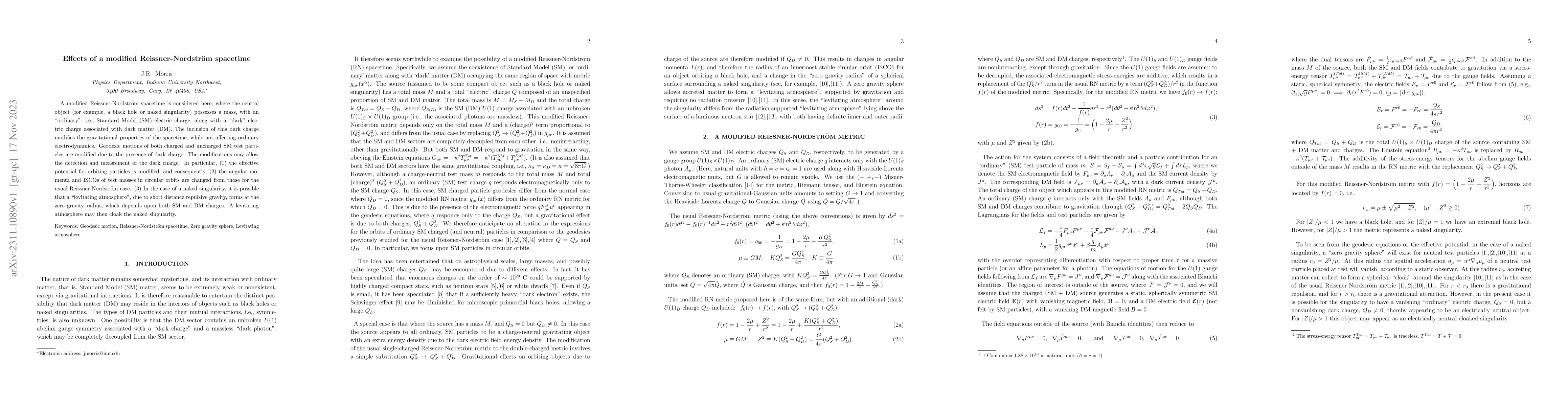 Thumbnail for Effects of a modified Reissner-Nordstr\"om spacetime