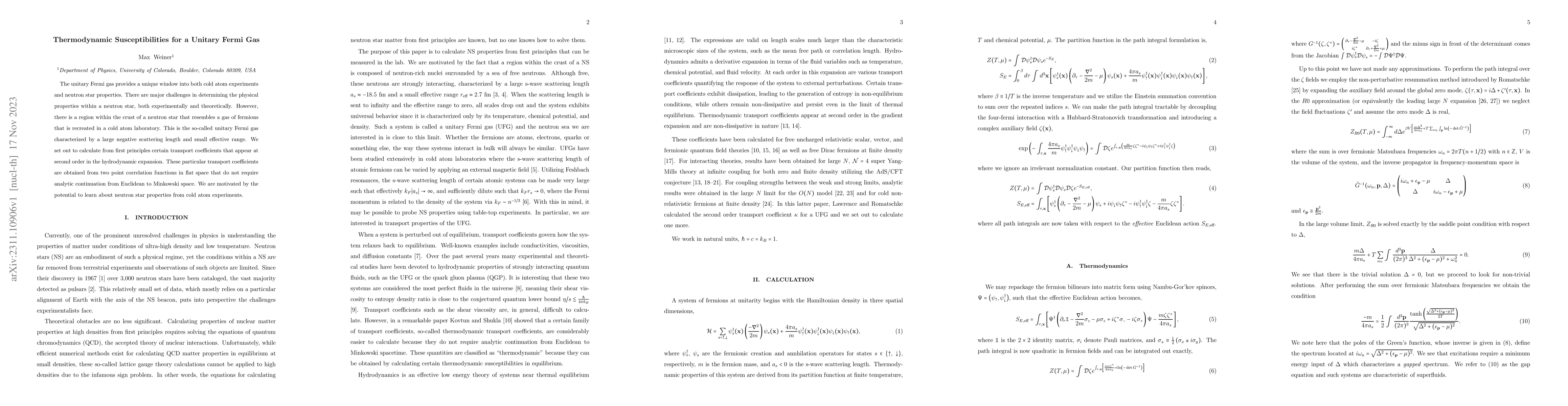 Thumbnail for Thermodynamic Susceptibilities for a Unitary Fermi Gas