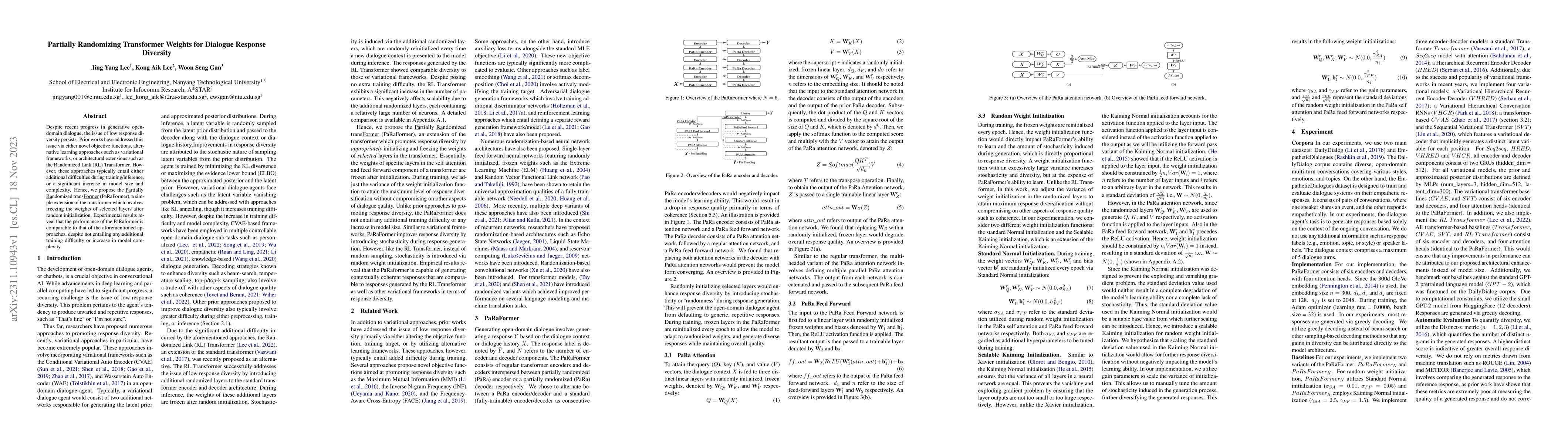 Thumbnail for Partially Randomizing Transformer Weights for Dialogue Response
  Diversity