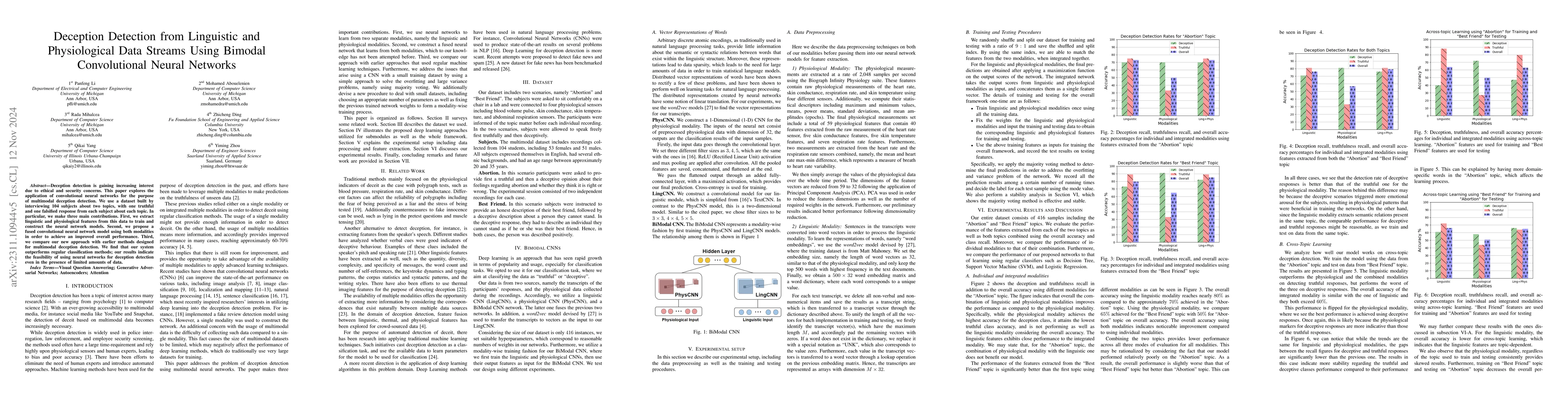 Thumbnail for Deception Detection from Linguistic and Physiological Data Streams Using
  Bimodal Convolutional Neural Networks